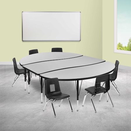 Flash Furniture 86" Oval Wave Grey Table Set-12" Stack Chairs XU-GRP-12CH-A3060CON-60-GY-T-P-GG